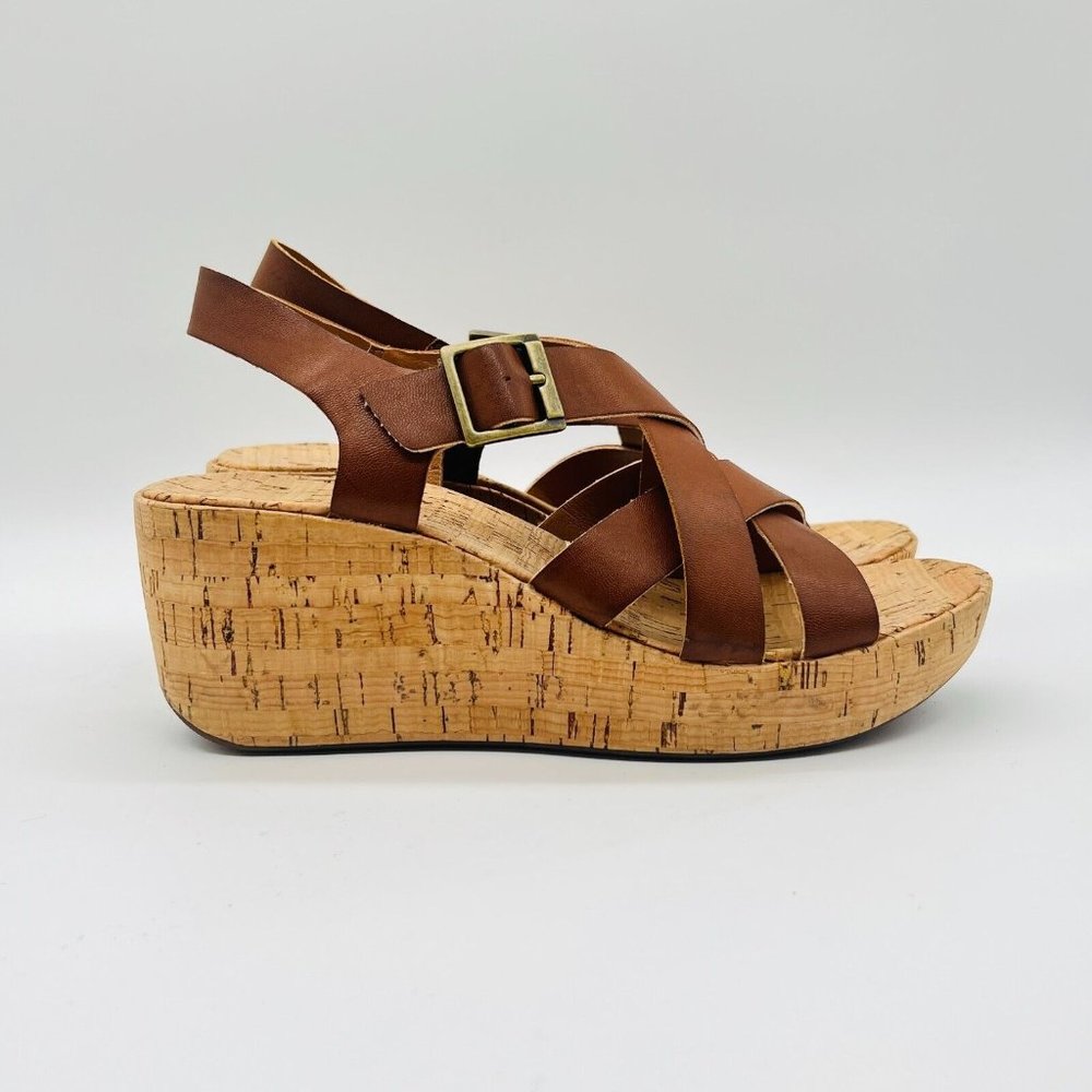 Kork Ease Sandals Womens 8 Brown Cork Wedge Ankle Strap Comfort Korks Shoes